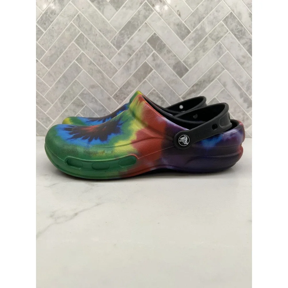 Crocs Lock Work Clogs Men Size 8 Multi Bistro Graphic Tie Dye Rainbow Colorful‎